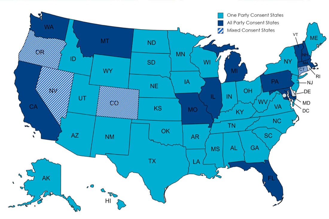 Map of U.S. recording-consent laws by state